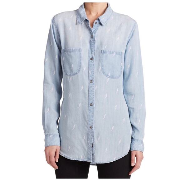 Rails Womens Chambray Blue Carter Lightning Bolt Long Sleeve Button Down Medium - Picture 1 of 12